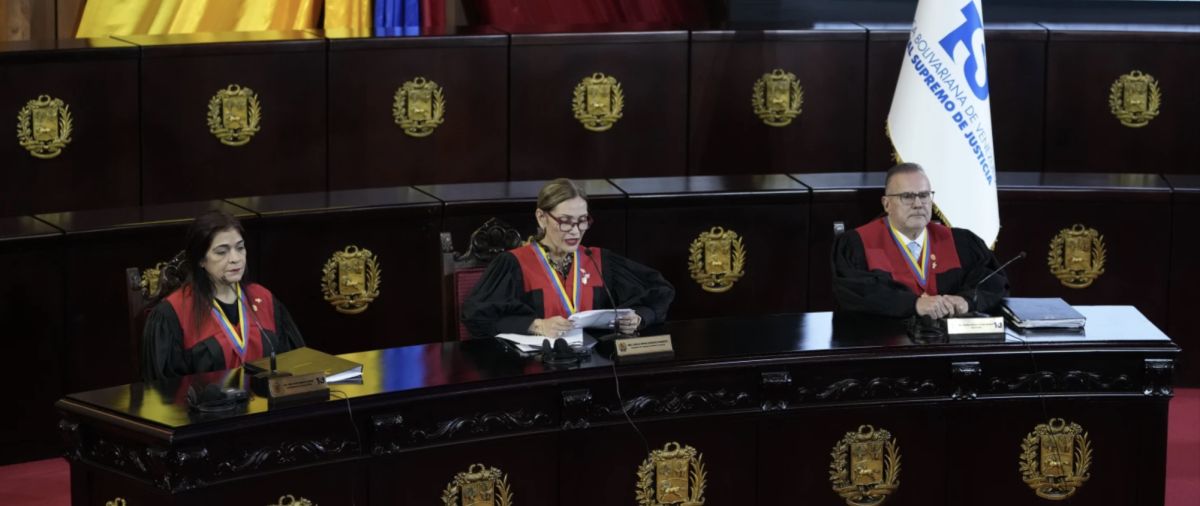 Supreme Court President Caryslia Rodriguez speaks at the Court which is performing an audit of the disputed results of the presidential election in Caracas, Venezuela.